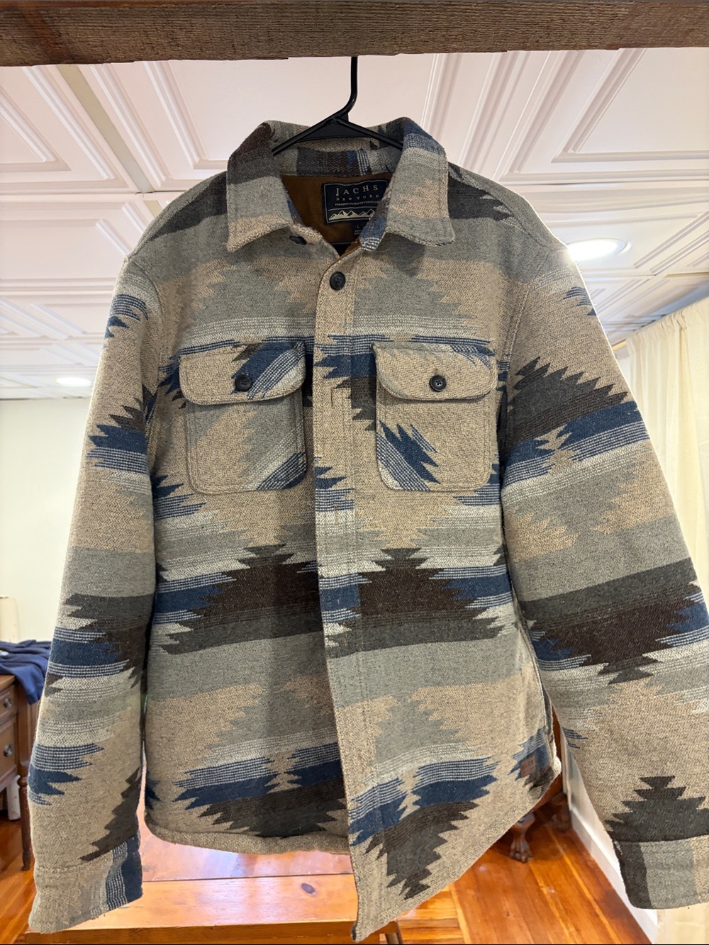 Jachs Men’s Gray & Blue Patterned Lightweight Shacket Jacket
